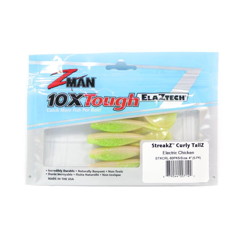 Zman Soft Lure StreakZ Curly 4 Inch 5/Pack Electric Chick (7142)