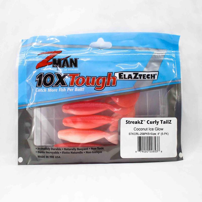Zman Soft Lure StreakZ Curly 4 Inch 5/Pack Coconut Ice Glow (8538)