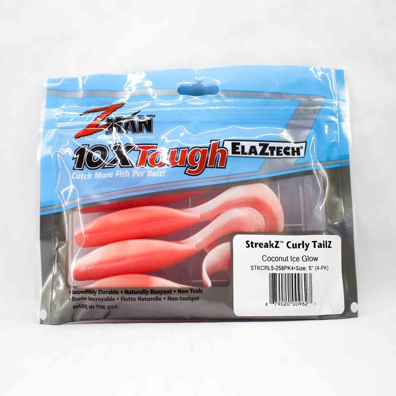 Zman Soft Lure StreakZ Curly TailZ 5 Inch 4/Pack Coconut Ice Glow (9627)